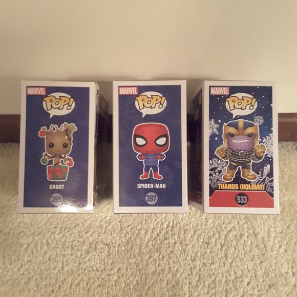 Holiday Funko Marvel lot of 3 Groot Spider-Man and Thanos - Picture 5 of 9